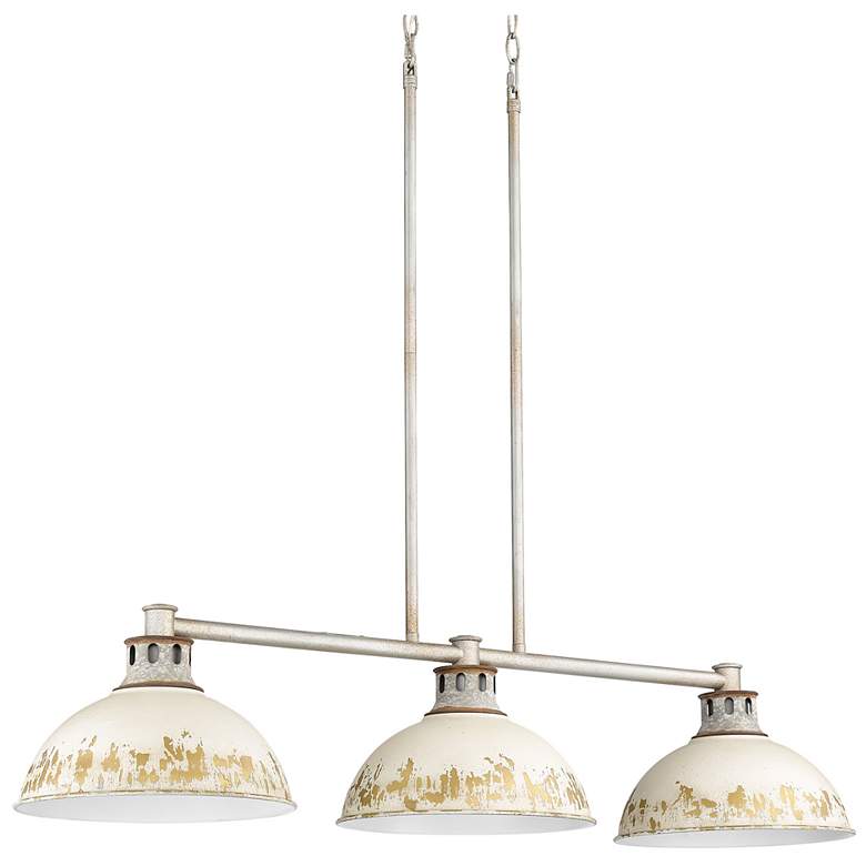 Image 1 Kinsley Linear Pendant in Aged Galvanized Steel with Antique Ivory Shade