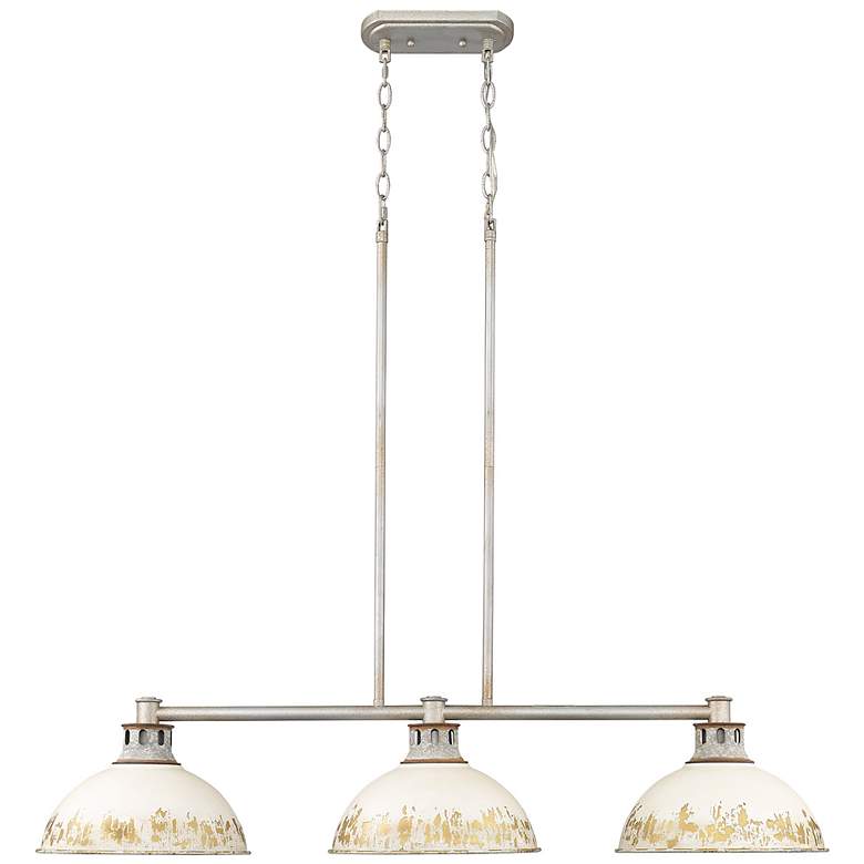 Image 2 Kinsley Linear Pendant in Aged Galvanized Steel with Antique Ivory Shade more views