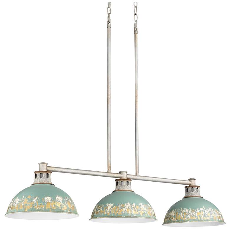 Image 1 Kinsley Linear Pendant in Aged Galvanized Steel with Antique Teal Shade