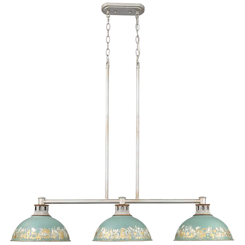 Image 2 Kinsley Linear Pendant in Aged Galvanized Steel with Antique Teal Shade more views