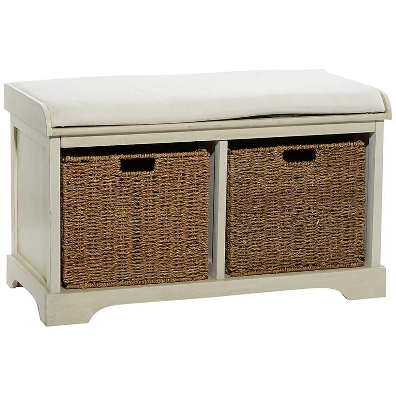 Image 2 Kirby 48"W Matte White Wood Storage Bench with 2 Baskets