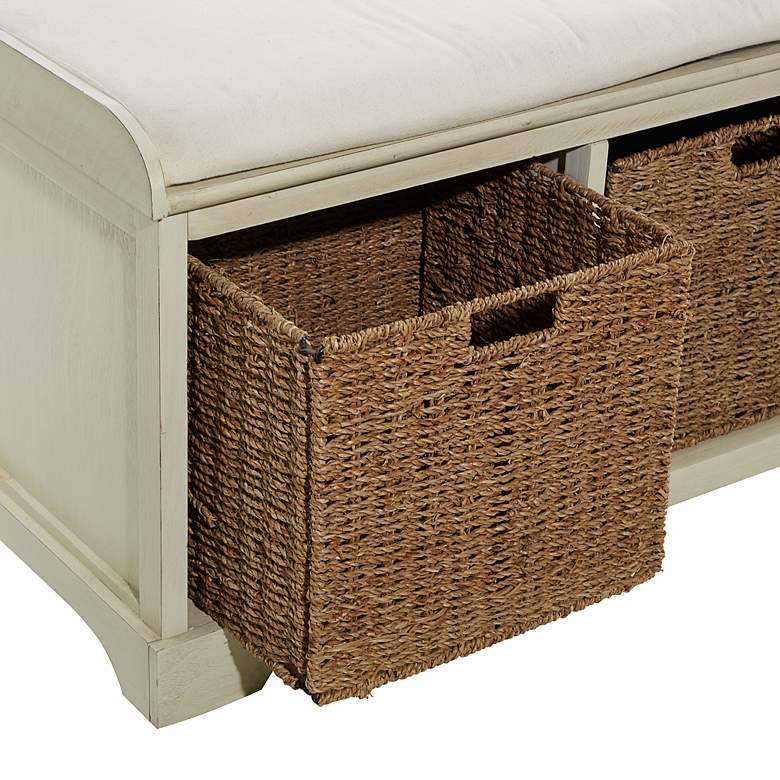 Image 3 Kirby 48"W Matte White Wood Storage Bench with 2 Baskets more views