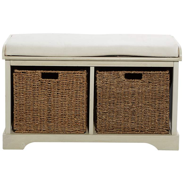 Image 5 Kirby 48"W Matte White Wood Storage Bench with 2 Baskets more views