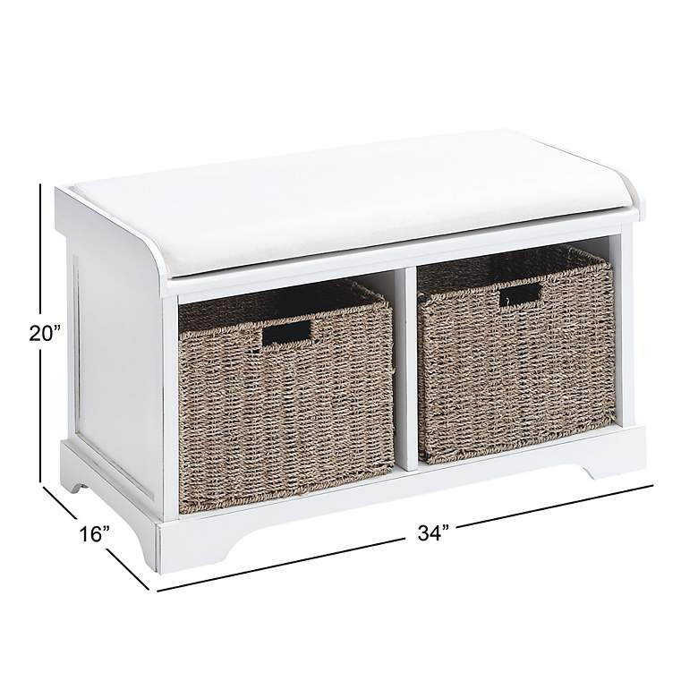 Image 7 Kirby 48"W Matte White Wood Storage Bench with 2 Baskets more views