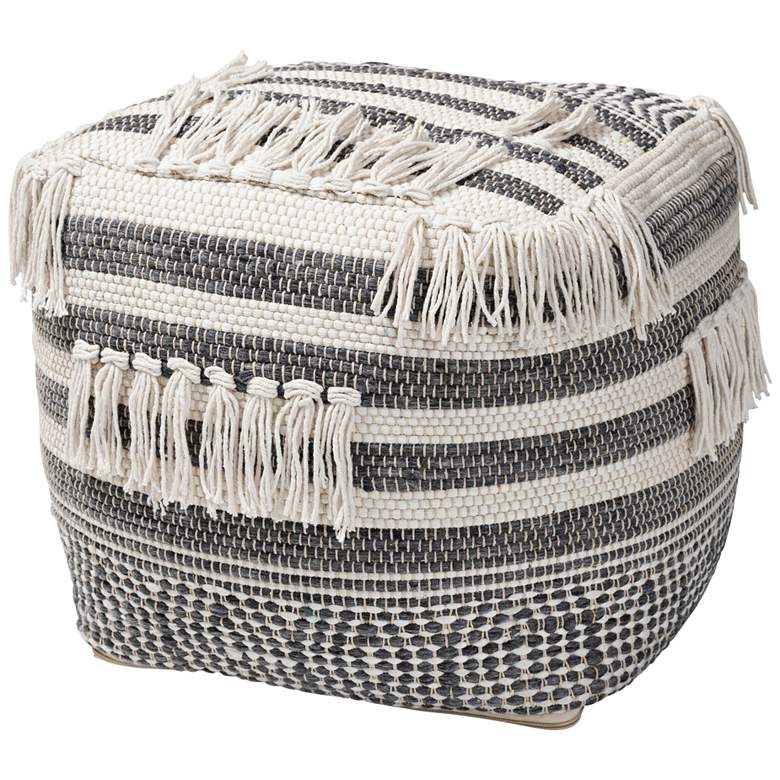 Image 2 Kirby Gray and Ivory Moroccan Inspired Pouf Ottoman