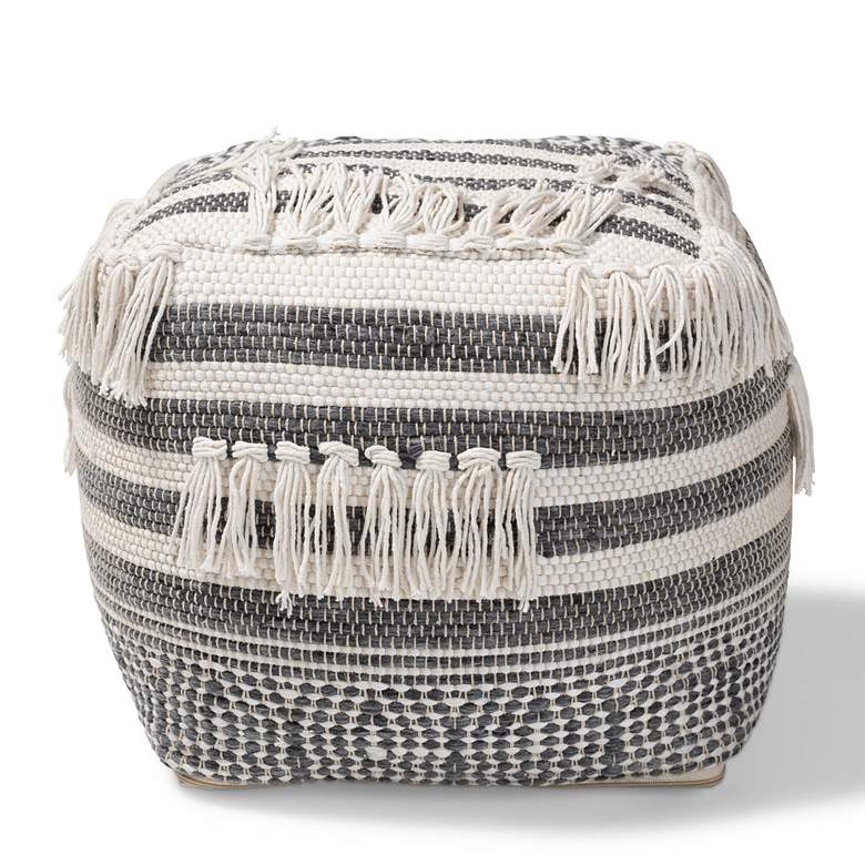 Image 3 Kirby Gray and Ivory Moroccan Inspired Pouf Ottoman more views