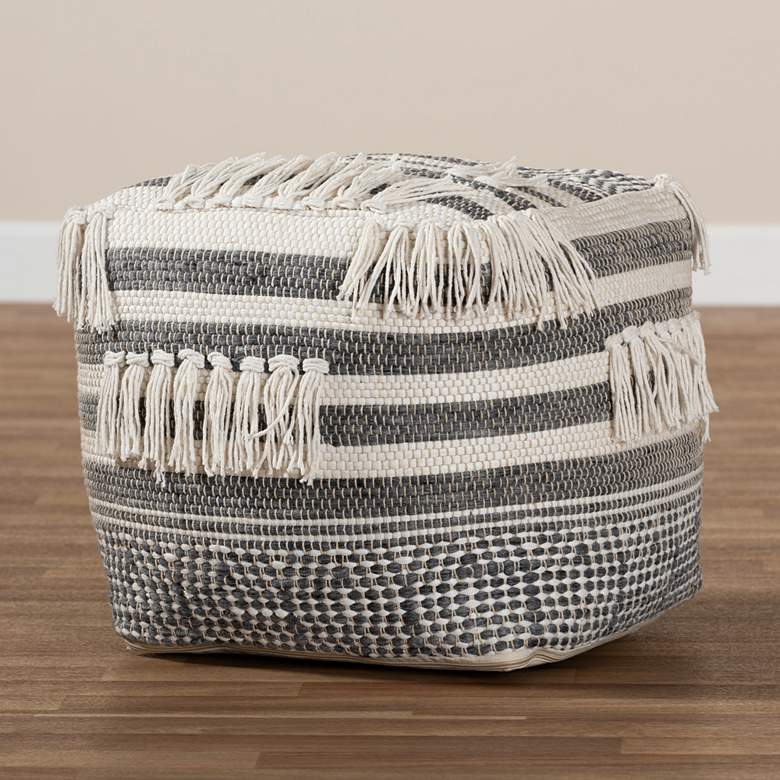 Image 5 Kirby Gray and Ivory Moroccan Inspired Pouf Ottoman more views