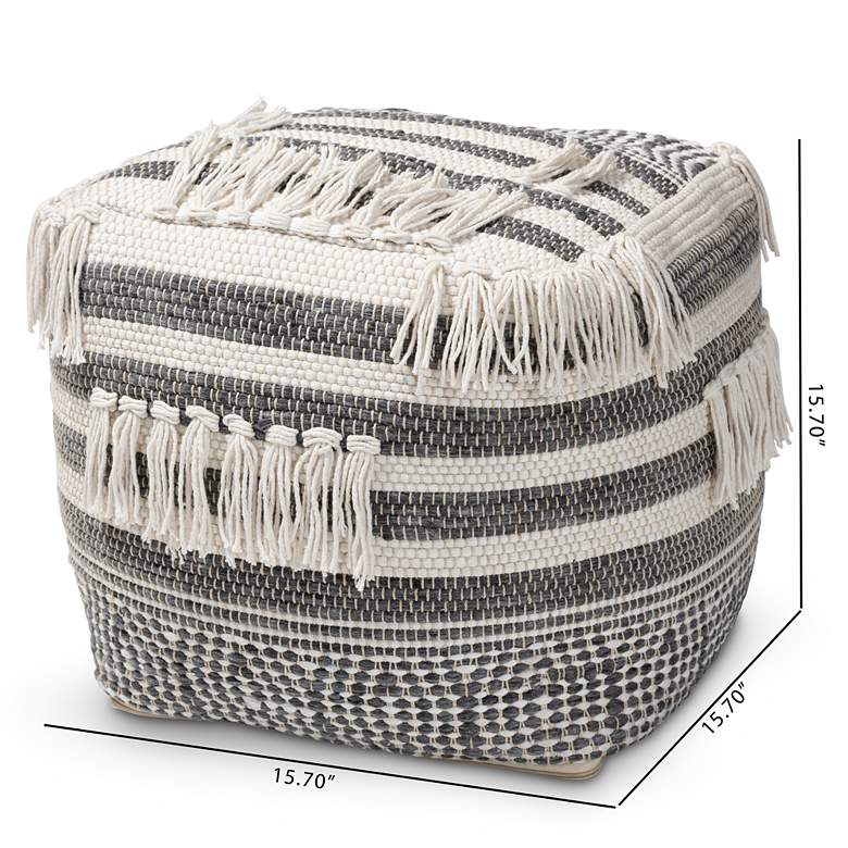 Image 6 Kirby Gray and Ivory Moroccan Inspired Pouf Ottoman more views
