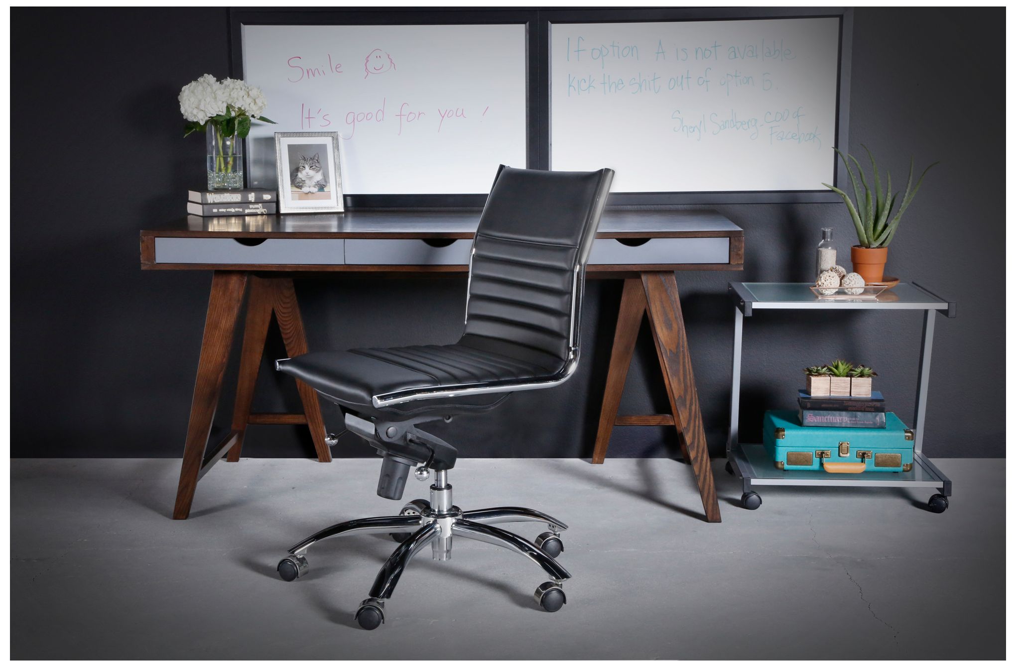 Kirk Low Back Armless Black Office Chair