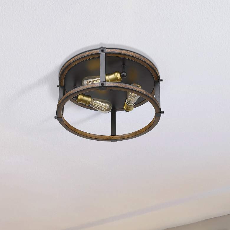 Image 1 Kirkland by Z-Lite Rustic Mahogany 3 Light Flush Mount
