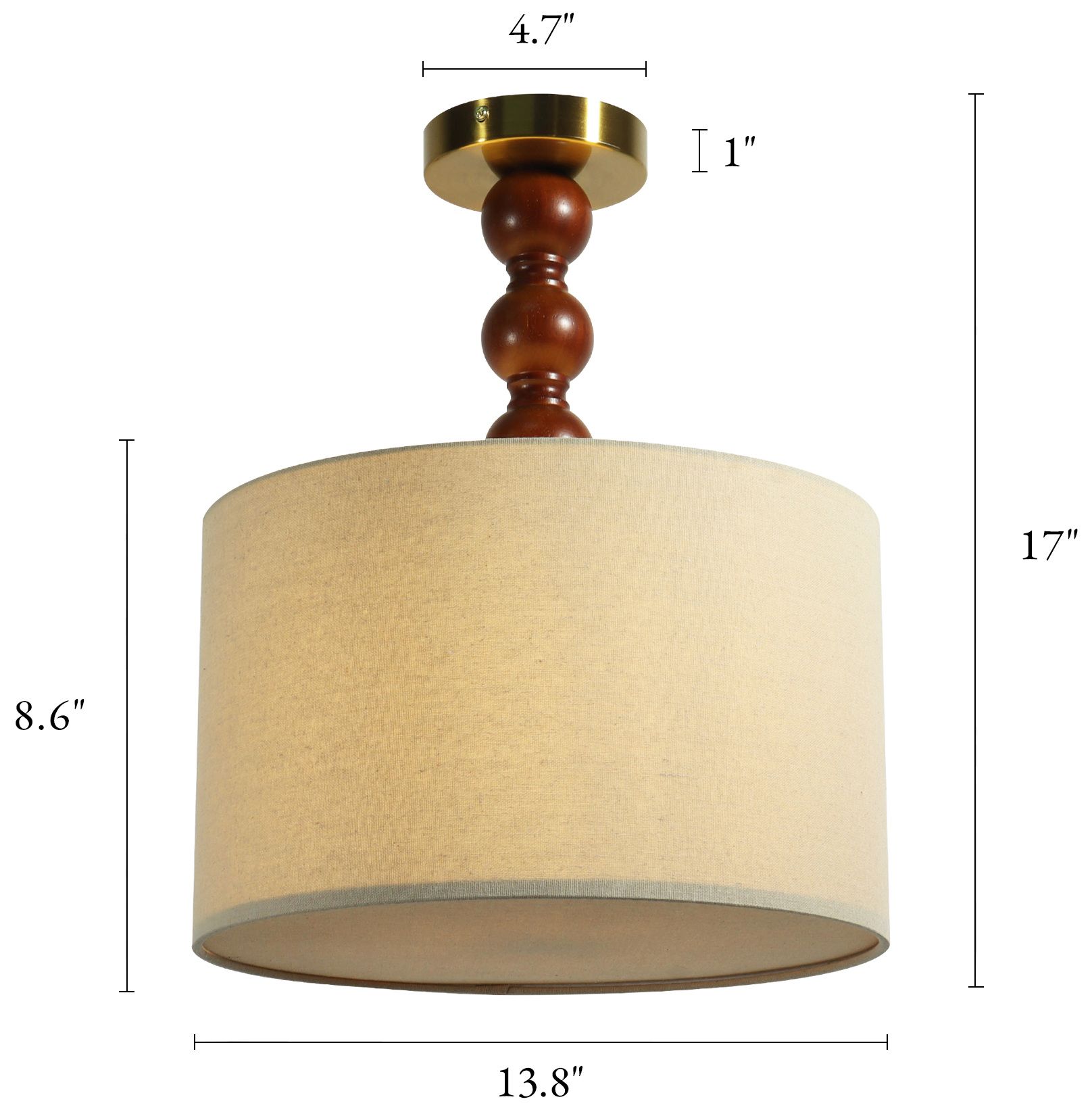 Image 2 Kismet Modern Brass 17" Semi Flush Mount with Linen Shade Rubberwood Stem more views