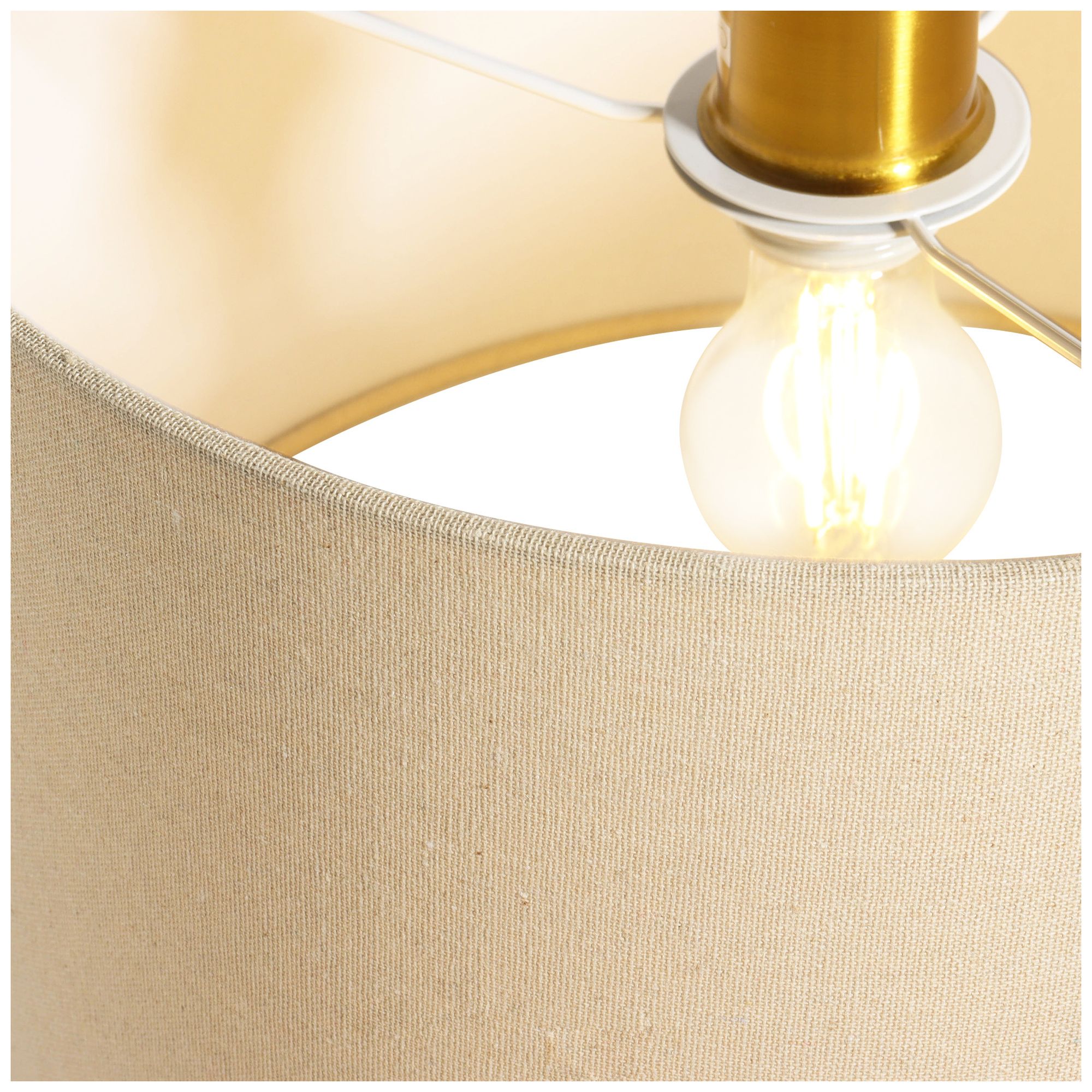 Image 3 Kismet Modern Brass 17" Semi Flush Mount with Linen Shade Rubberwood Stem more views