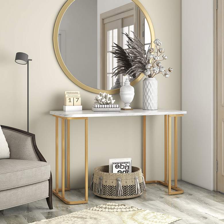 Image 1 Kitling 47 1/4 inch Wide Gold Coating and White Console Table