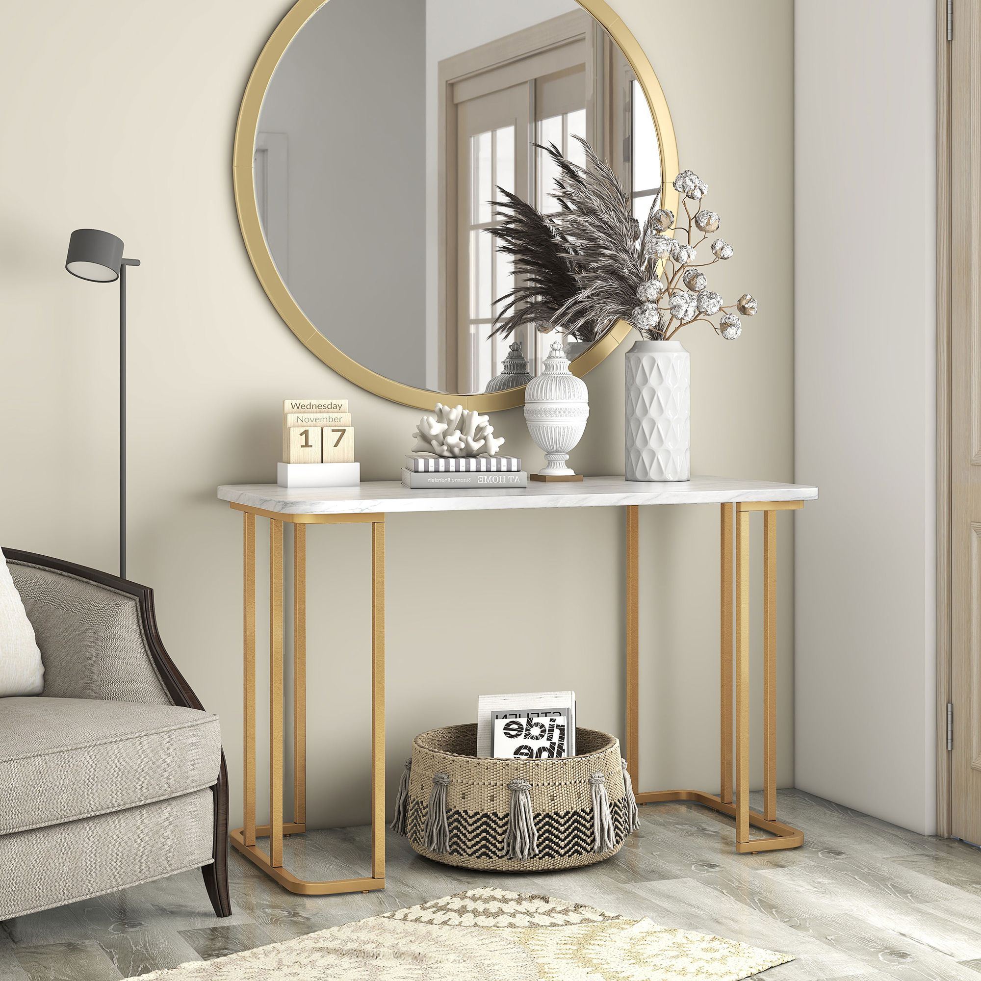 White console table with gold legs hotsell