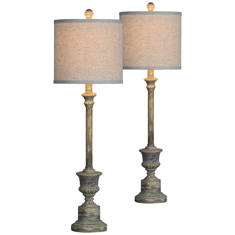 Image 1 Kitty Distressed Rich Gray Buffet Table Lamps Set of 2