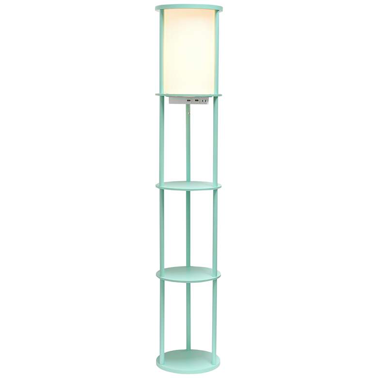 Image 2 Kiva 62 1/2 inch Aqua 3-Shelf Etagere Floor Lamp with USB Ports and Outlet
