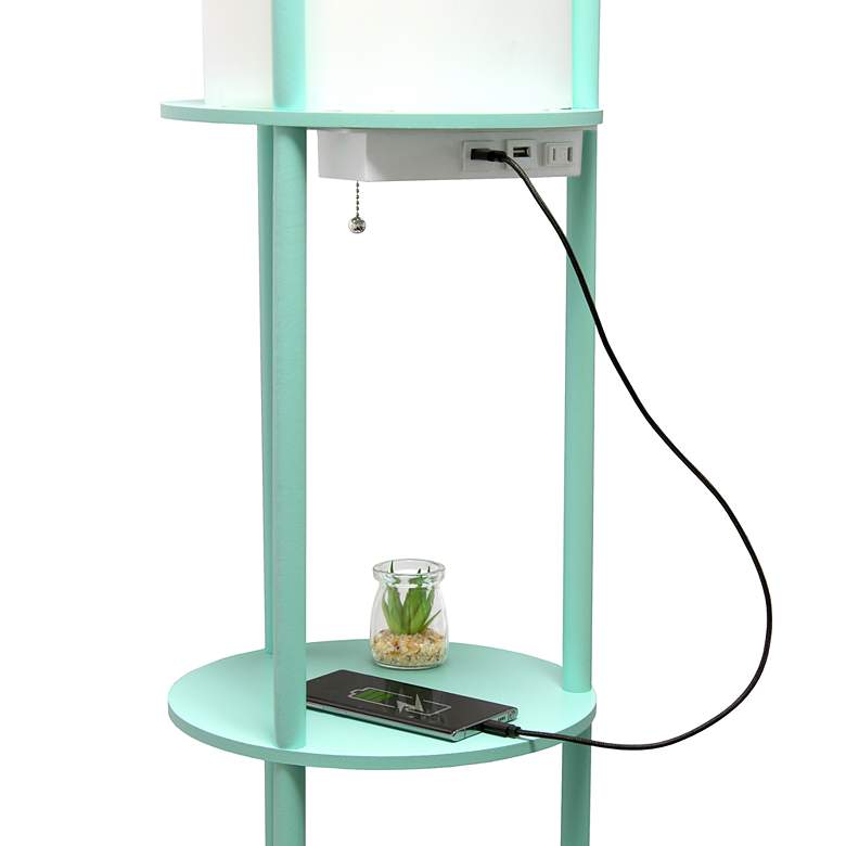 Image 3 Kiva 62 1/2 inch Aqua 3-Shelf Etagere Floor Lamp with USB Ports and Outlet more views