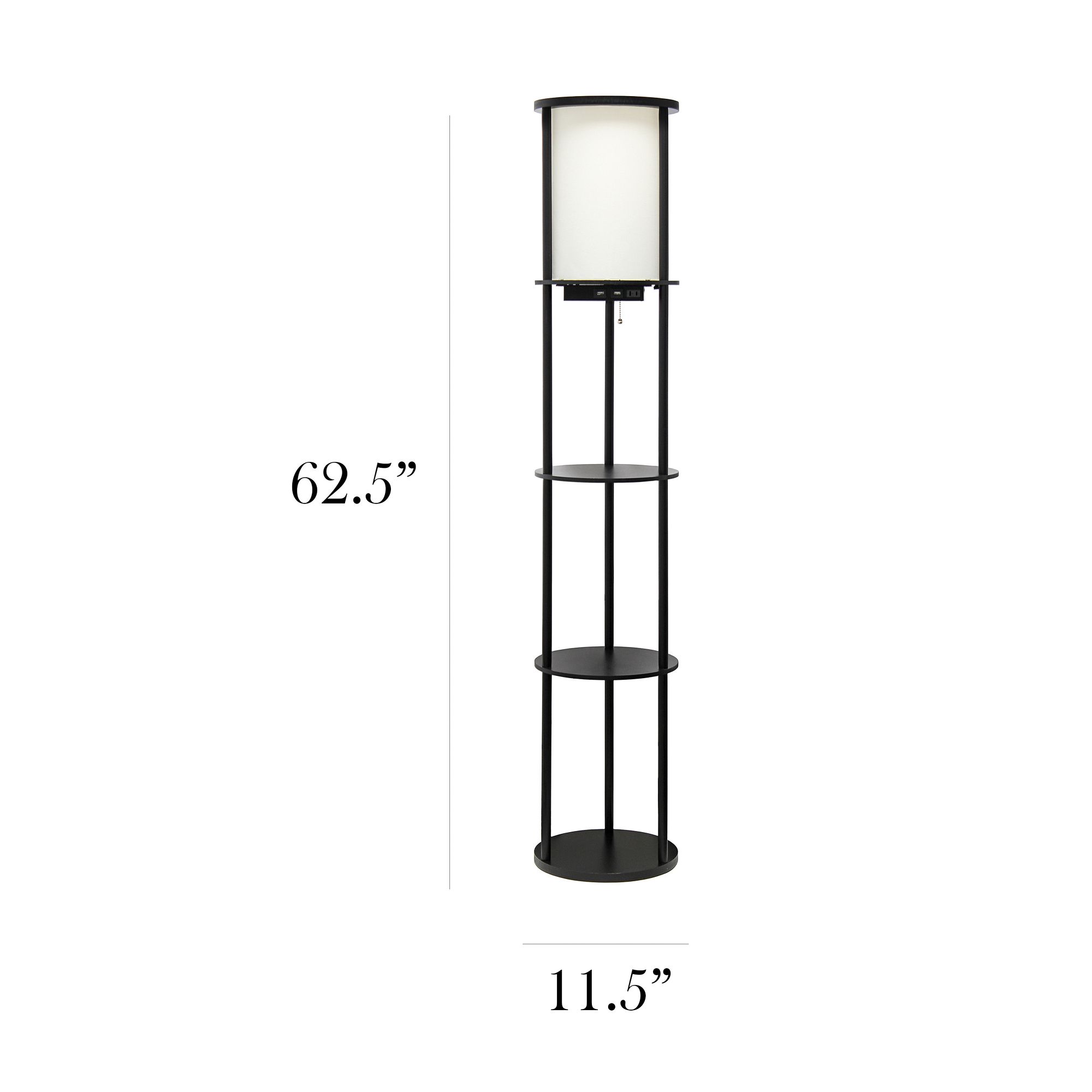 Kiva 62 1/2" Black Finish 3-Shelf USB Ports Etagere Floor Lamp