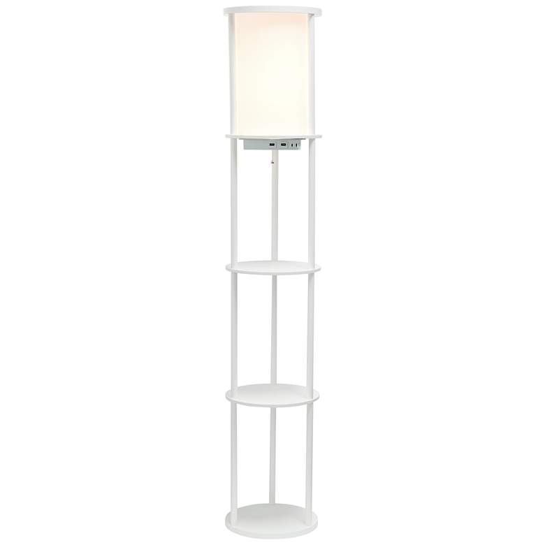 Image 2 Kiva 62 1/2 inch White 3-Shelf Etagere Floor Lamp with USB Ports Outlet