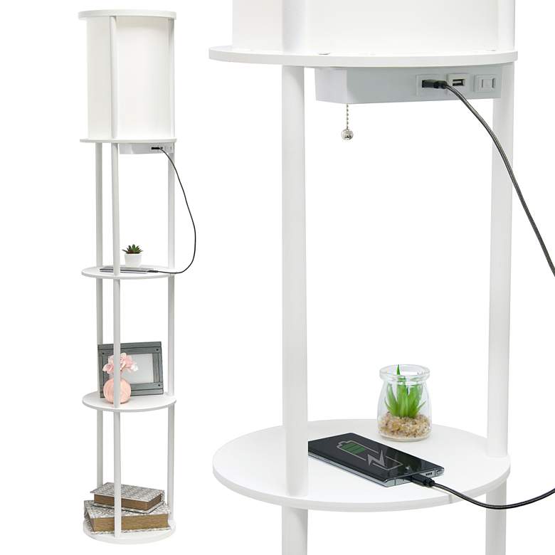 Image 6 Kiva 62 1/2" White 3-Shelf Etagere Floor Lamp with USB Ports Outlet more views