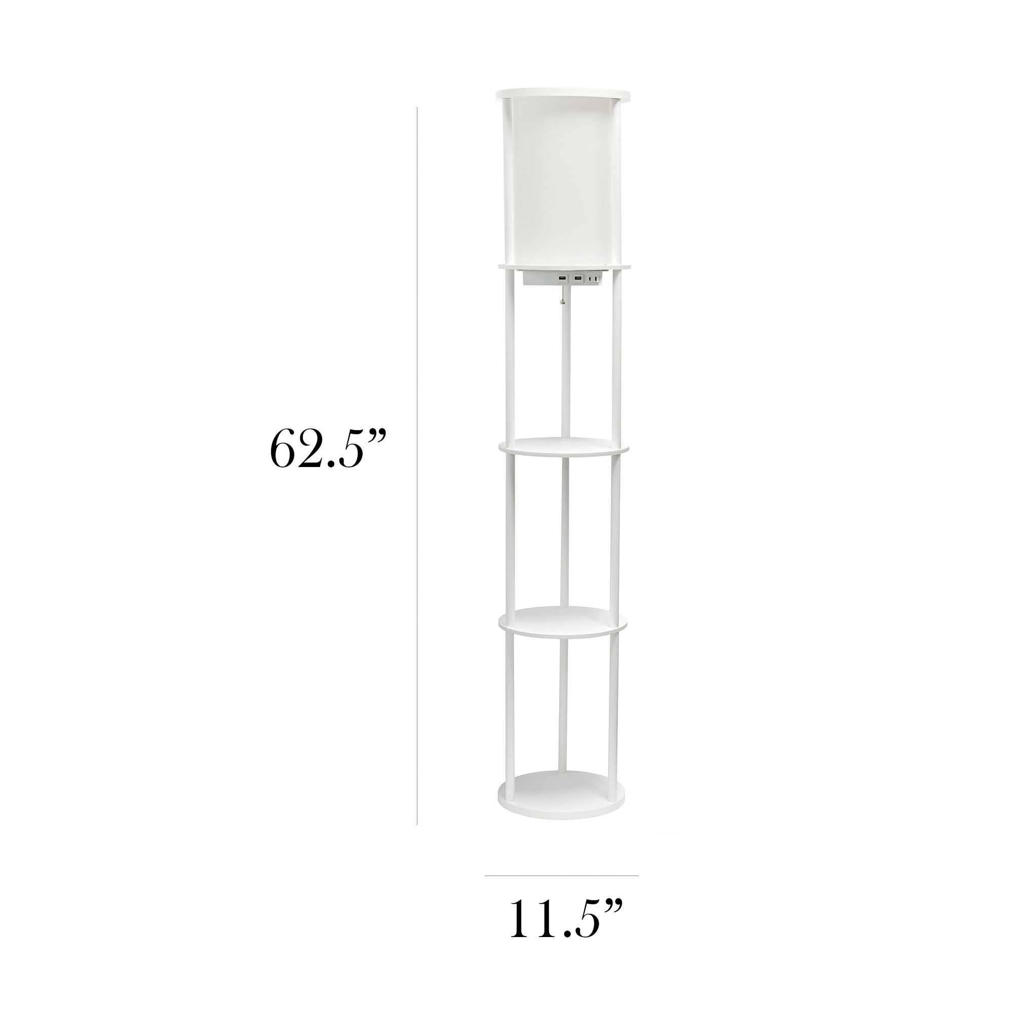 Kiva 62 1/2" White 3-Shelf Etagere Floor Lamp with USB Ports Outlet
