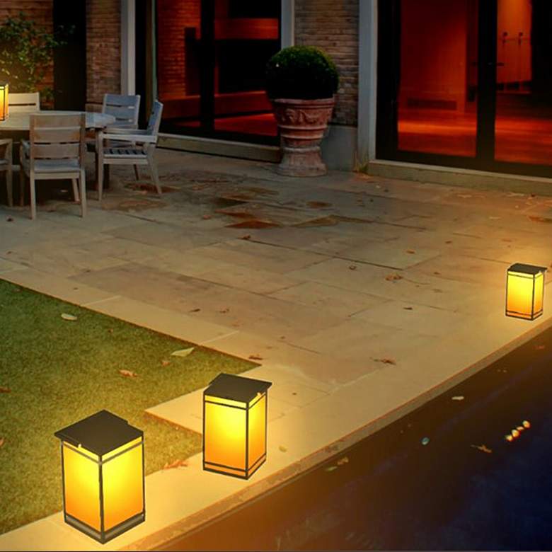 Image 1 Kiva 7 3/4 inch High Amber Portable LED Solar Powered Outdoor Lantern