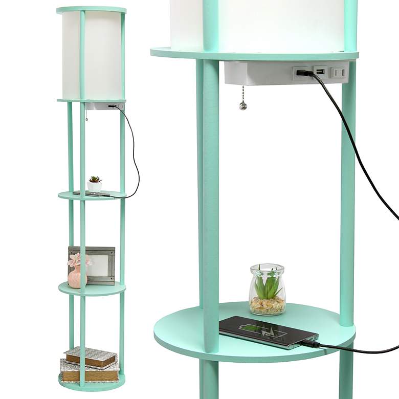 Image 6 Kiva Aqua 62 1/2" 3-Shelf Etagere Floor Lamp with USB Ports and Outlet more views