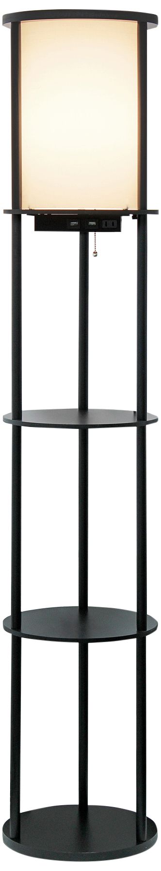 Kiva Black 3Shelf Etagere Floor Lamp with USB Ports Outlet 477X4