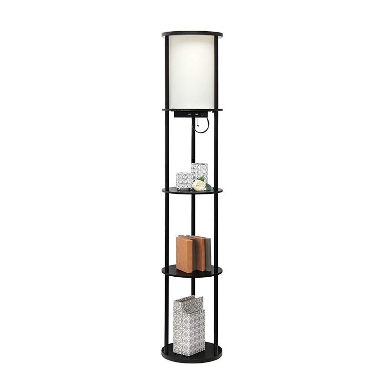 Image 3 Kiva Black 3-Shelf Etagere Floor Lamp with USB Ports Outlet more views