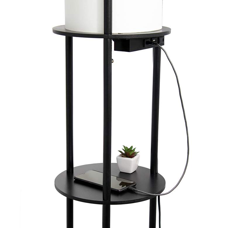 Image 5 Kiva Black 3-Shelf Etagere Floor Lamp with USB Ports Outlet more views