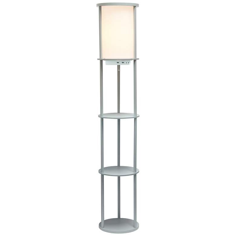 Image 2 Kiva Gray 62 1/2 inch 3-Shelf Etagere Floor Lamp with USB Ports and Outlet
