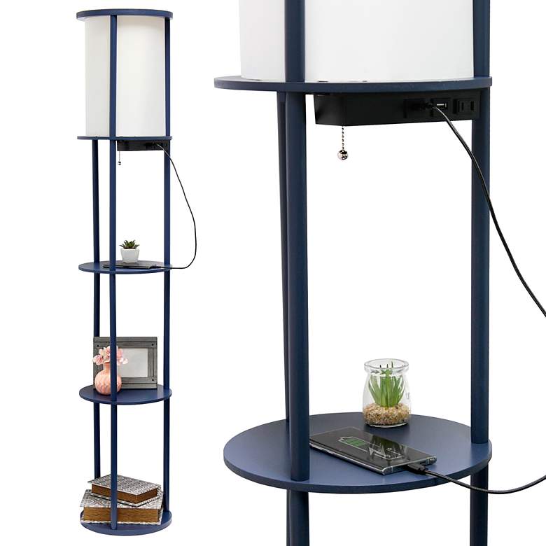 Image 7 Kiva Navy 3-Shelf Etagere Floor Lamp w/ USB Ports and Outlet more views