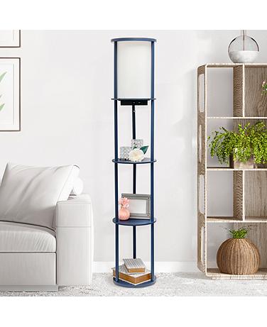 Kiva Navy 62 1/2" 3-Shelf Etagere Floor Lamp with USB Ports and Outlet