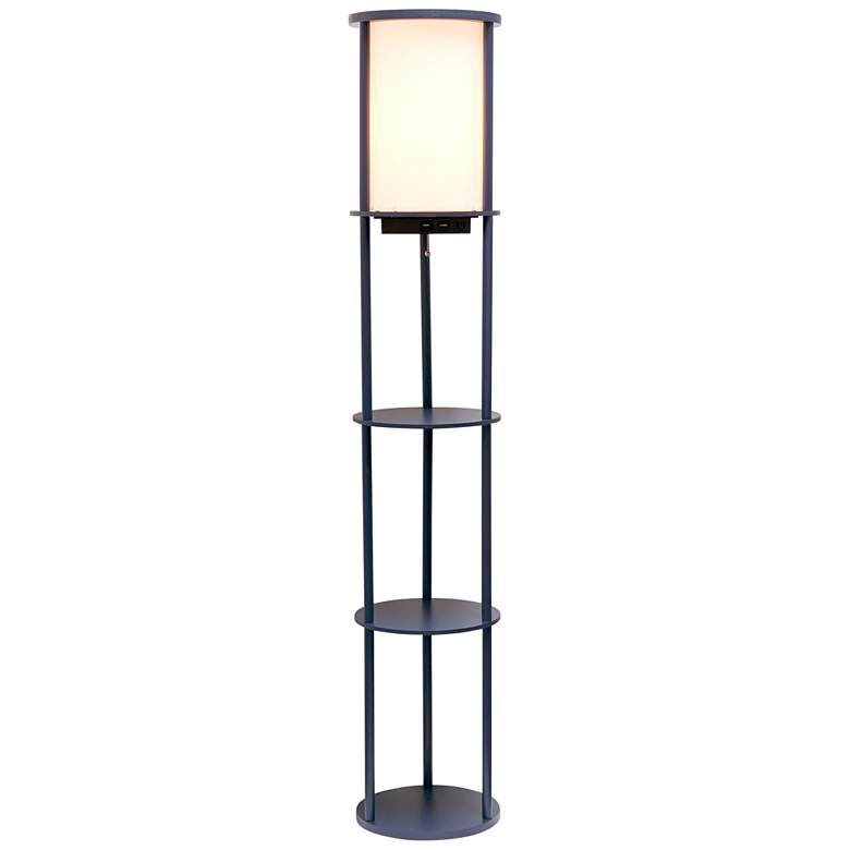 Image 2 Kiva Navy 62 1/2 inch 3-Shelf Etagere Floor Lamp with USB Ports and Outlet