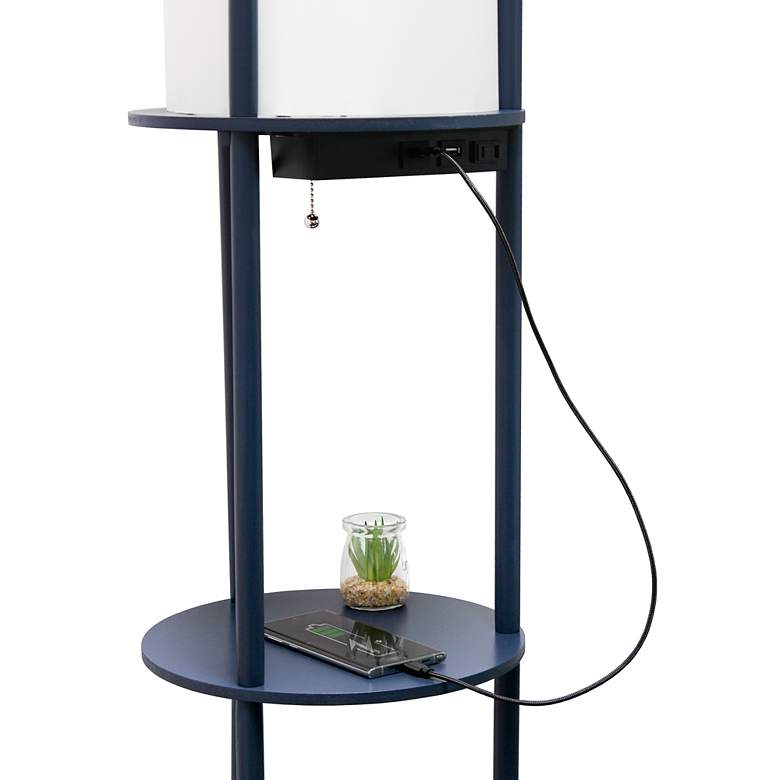 Image 3 Kiva Navy 62 1/2 inch 3-Shelf Etagere Floor Lamp with USB Ports and Outlet more views