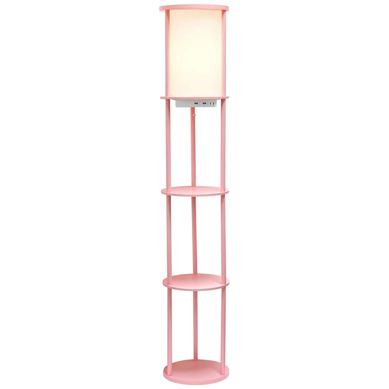 Image 2 Kiva Pink 3-Shelf Etagere Floor Lamp w/ USB Ports and Outlet