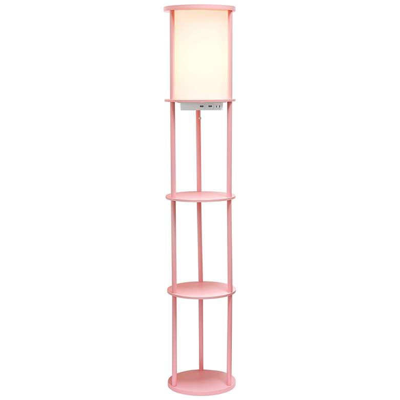 Image 2 Kiva Pink 62 1/2" 3-Shelf Etagere Floor Lamp with USB Ports and Outlet