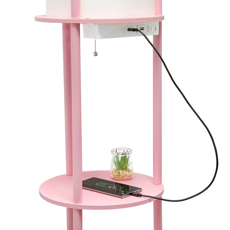Image 3 Kiva Pink 62 1/2 inch 3-Shelf Etagere Floor Lamp with USB Ports and Outlet more views