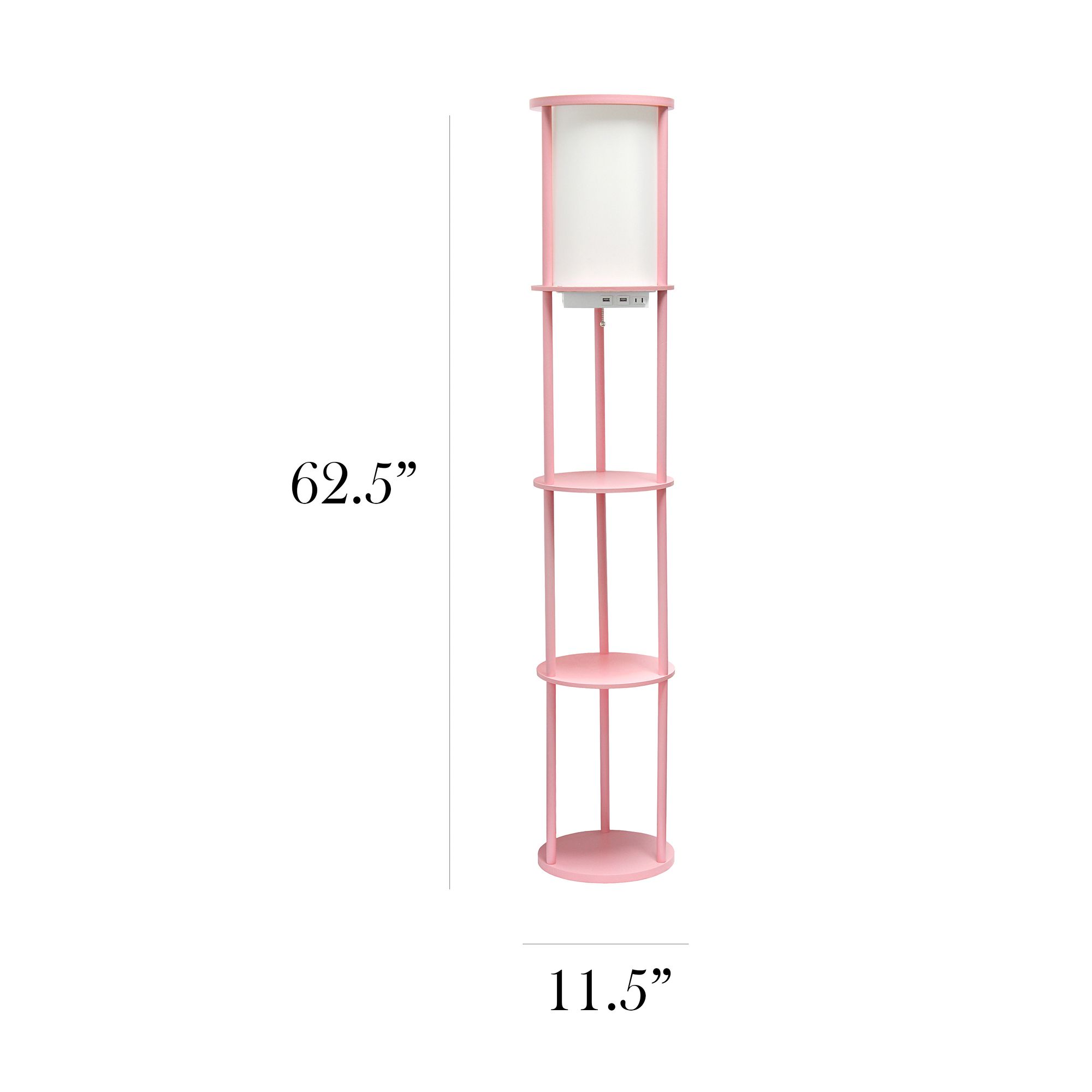 Kiva Pink 62 1/2" 3-Shelf Etagere Floor Lamp with USB Ports and Outlet