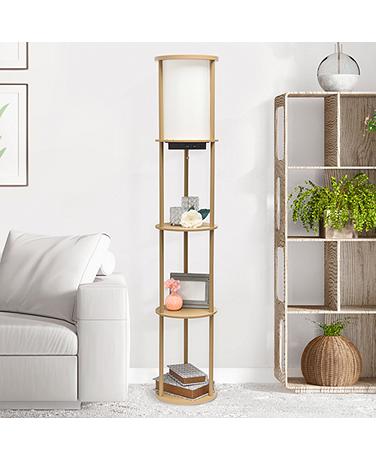 Kiva Tan 62 1/2" 3-Shelf Etagere Floor Lamp with USB Ports and Outlet