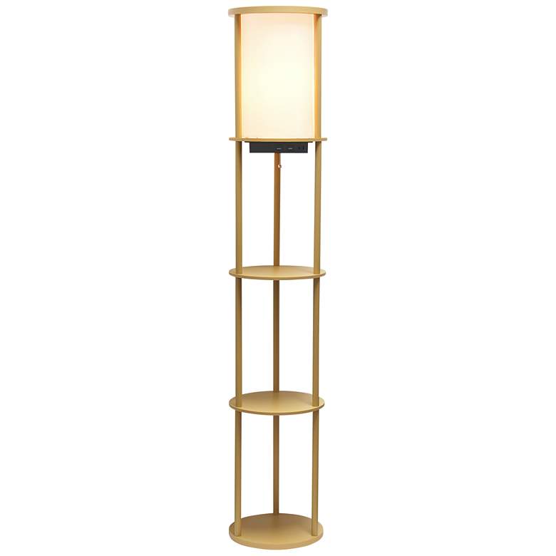 Image 2 Kiva Tan 62 1/2 inch 3-Shelf Etagere Floor Lamp with USB Ports and Outlet