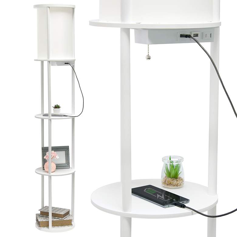 Image 6 Kiva White 3-Shelf Etagere Floor Lamp with USB Ports Outlet more views