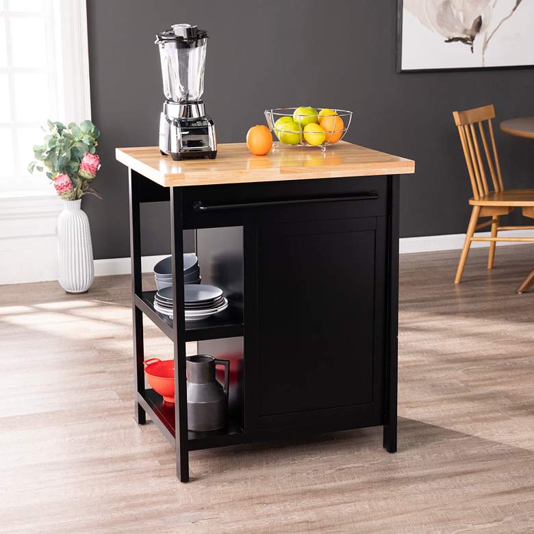 Image 1 Kleidman 30" Wide Two-Tone Black Storage Kitchen Island