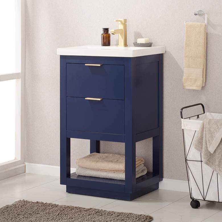 Image 1 Klein 20" Wide 2-Drawer Porcelain Blue Single Sink Vanity