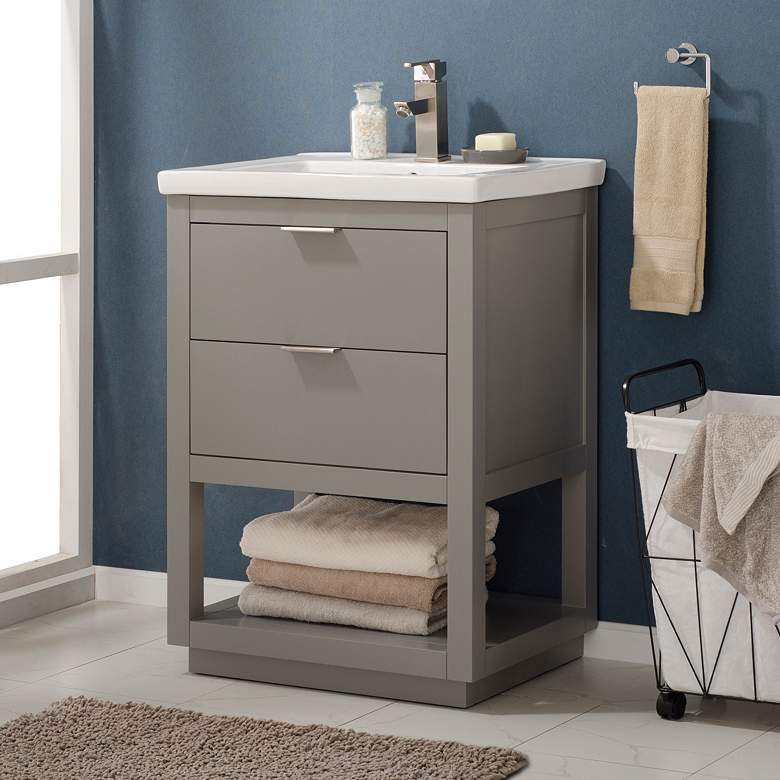 Image 1 Klein 24" Wide 2-Drawer Porcelain Gray Single Sink Vanity