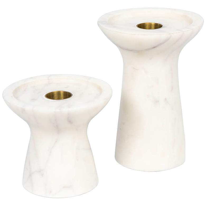 Image 1 Klein White Marble Pillar Candle Holders Set of 2