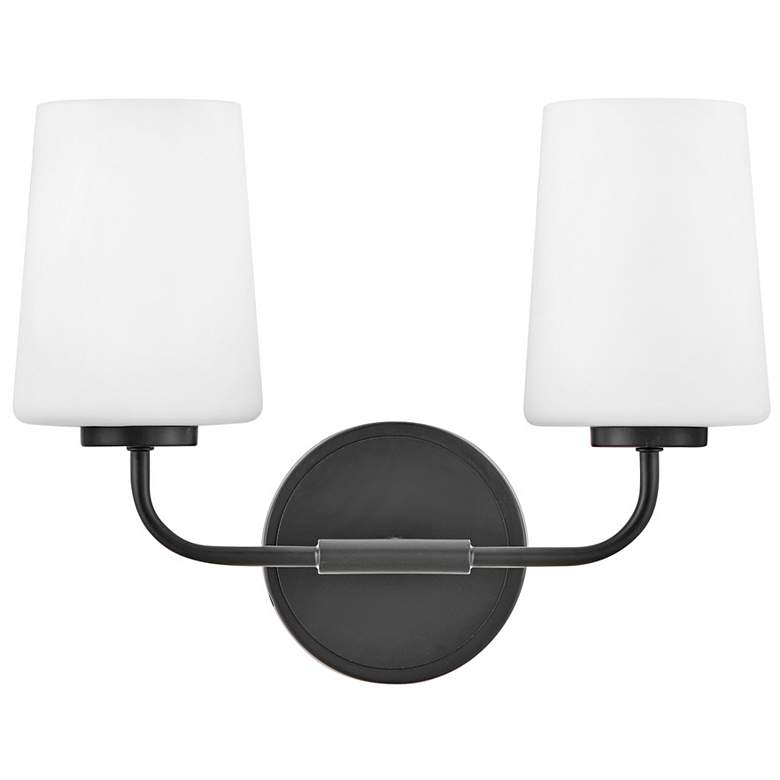 Image 1 Kline 11"H Black with Etched Opal Glass 2-Light Wall Sconce