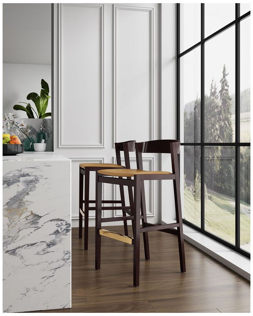 Klismos 30 1/2" Camel Faux Leather Bar Stool in scene