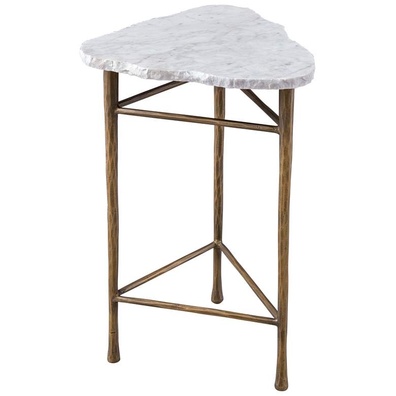 Image 1 Knapp 24" High Antique Brass And White Marble Accent Table