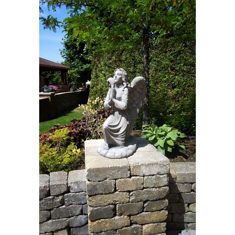 Image 1 Kneeling Angel 26 inch High Trevia Graystone Outdoor Statue